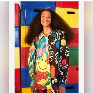Rare FARM Rio x Smiley Multicolor Graphic Women's Button Down Shirt